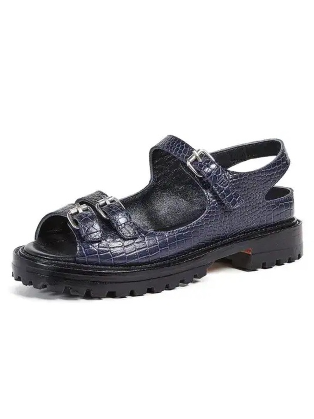 Rachel Comey Adams sandals silver-tone double-buckle straps navy croc-embossed